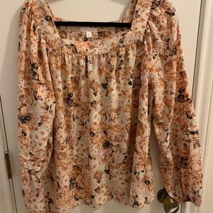 Floral square neck Lauren Conrad blouse, size XL, like new